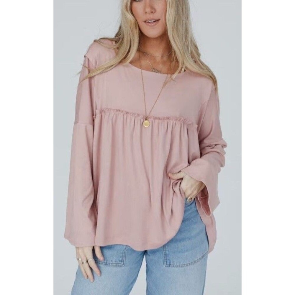 Three Birds Nest Solid Serenity Dusty Mauve Long Sleeve Baby Doll Top Sz Large